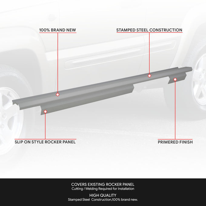 Stamped Steel Slip On Rocker Panels<br>02-07 Jeep Liberty 4-Door