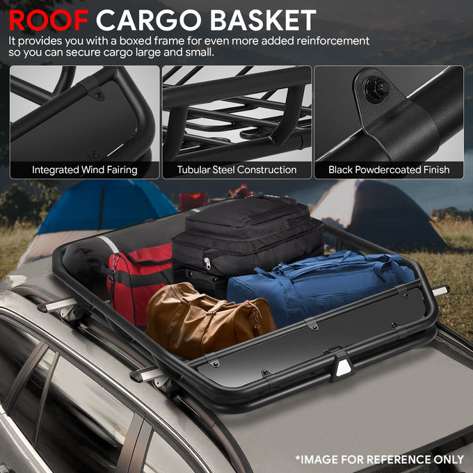 Tubular Steel Roof Cargo Basket w/Wind Fairings <br> Overall Dimensions(in.): 52 in. L x 41 in. W x 8 in. H