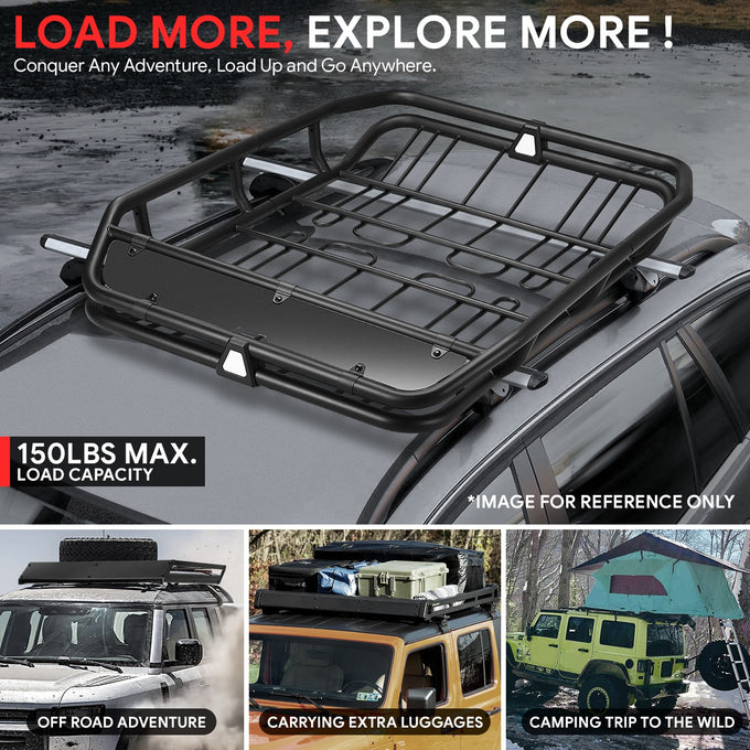 Tubular Steel Roof Cargo Basket w/Wind Fairings <br> Overall Dimensions(in.): 52 in. L x 41 in. W x 8 in. H