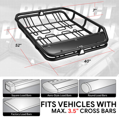Tubular Steel Roof Cargo Basket w/Wind Fairings <br> Overall Dimensions(in.): 52 in. L x 41 in. W x 8 in. H