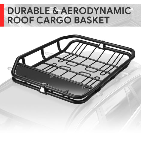 Tubular Steel Roof Cargo Basket w/Wind Fairings <br> Overall Dimensions(in.): 52 in. L x 41 in. W x 8 in. H