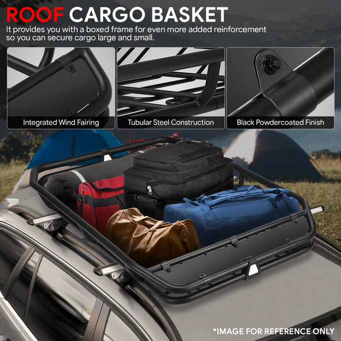 Tubular Steel Roof Cargo Basket w/Wind Fairings <br> Overall Dimensions(in.): 68 in. L x 41 in. W x 8 in. H