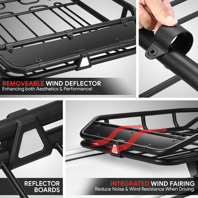 Tubular Steel Roof Cargo Basket w/Wind Fairings <br> Overall Dimensions(in.): 68 in. L x 41 in. W x 8 in. H