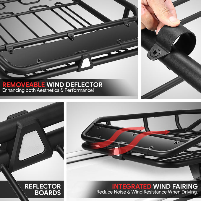 Tubular Steel Roof Cargo Basket w/Wind Fairings <br> Overall Dimensions(in.): 68 in. L x 41 in. W x 8 in. H