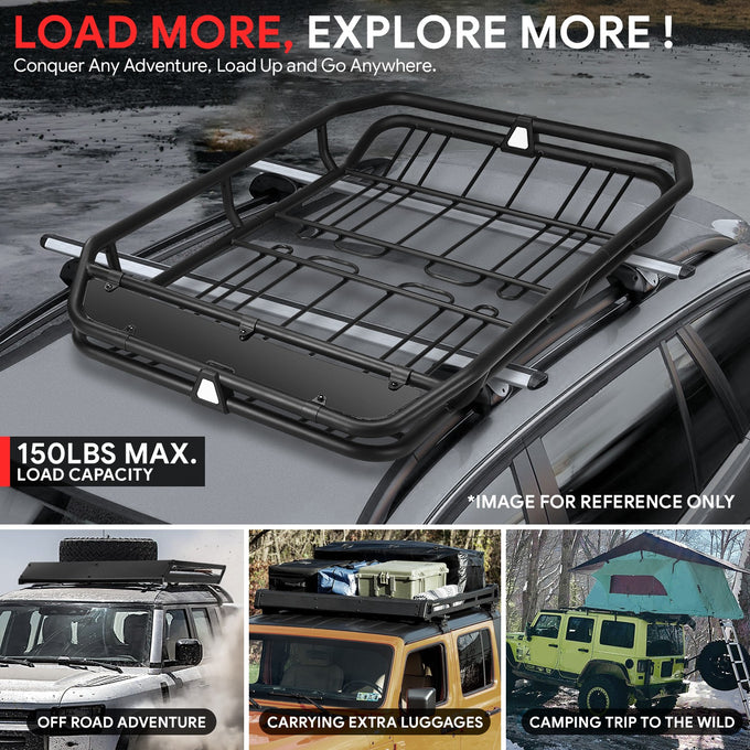 Tubular Steel Roof Cargo Basket w/Wind Fairings <br> Overall Dimensions(in.): 68 in. L x 41 in. W x 8 in. H