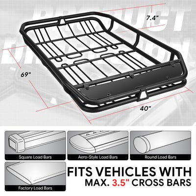 Tubular Steel Roof Cargo Basket w/Wind Fairings <br> Overall Dimensions(in.): 68 in. L x 41 in. W x 8 in. H