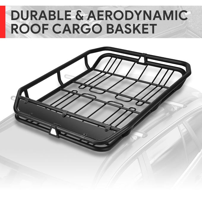 Tubular Steel Roof Cargo Basket w/Wind Fairings <br> Overall Dimensions(in.): 68 in. L x 41 in. W x 8 in. H