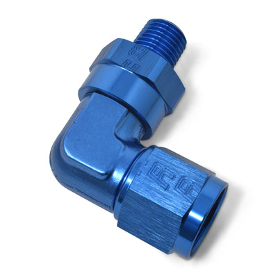 90 Degree Adapter Fitting <br> -8 AN 90 Degree Female to Male 1/4in Swivel NPT