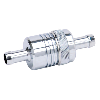 3/8in Billet Aluminum Street Fuel Filter <br> 3in Length 1-1/8in diameter 3/8in inlet/outlet