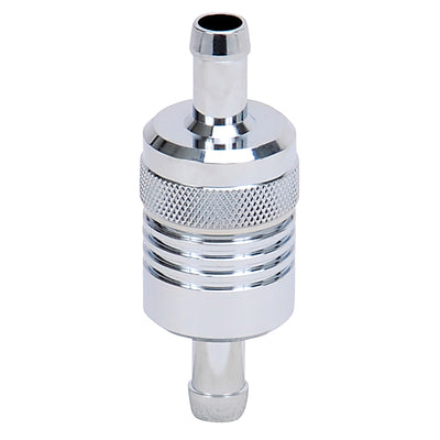 3/8in Billet Aluminum Street Fuel Filter <br> 3in Length 1-1/8in diameter 3/8in inlet/outlet