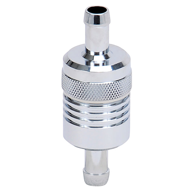 3/8in Billet Aluminum Street Fuel Filter <br> 3in Length 1-1/8in diameter 3/8in inlet/outlet