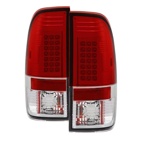 Red Clear LED Tail Lights <br>97-03 Ford F150, 99-07 F250-550 Super Duty