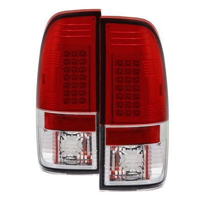 Red Clear LED Tail Lights <br>97-03 Ford F150, 99-07 F250-550 Super Duty