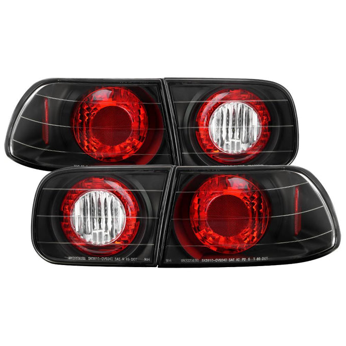 Black Euro Style Tail Lights <br>92-95 Honda Civic