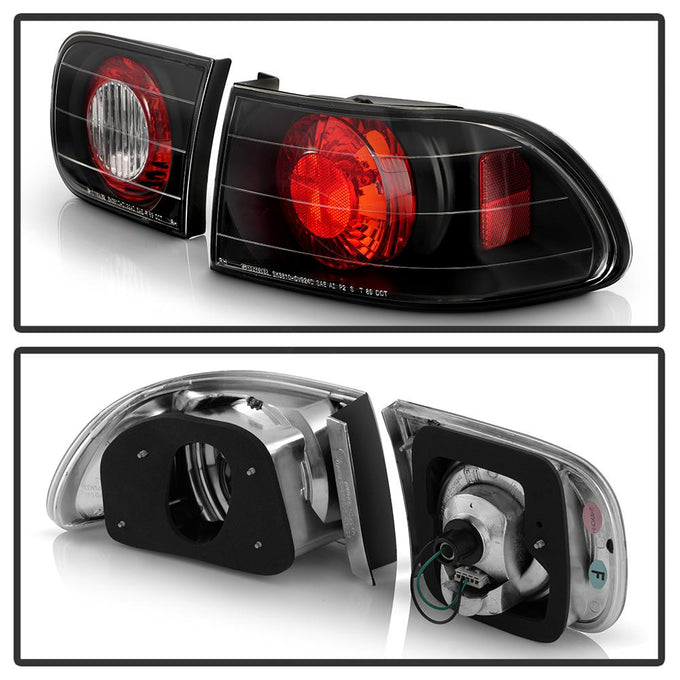 Black Euro Style Tail Lights <br>92-95 Honda Civic