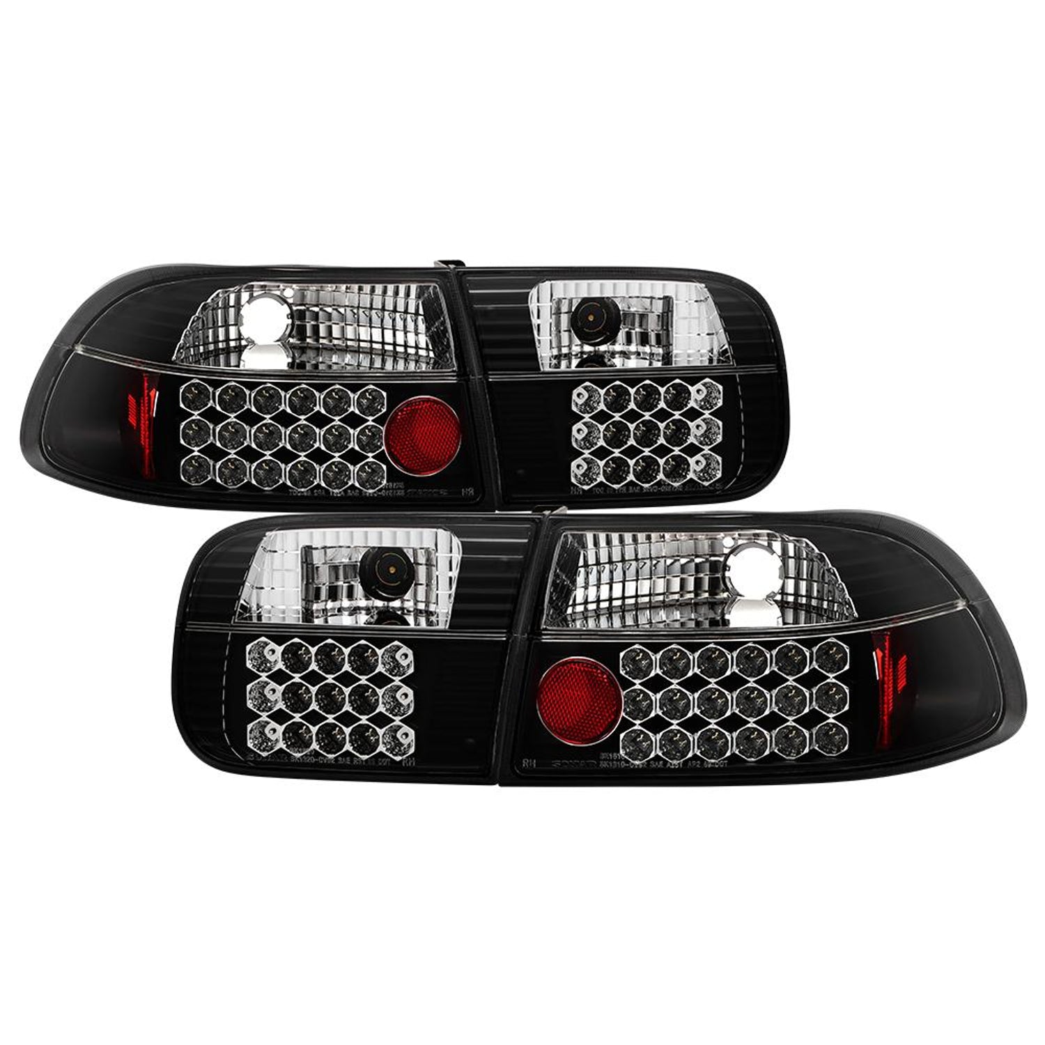Black LED Tail Lights <br>92-95 Honda Civic
