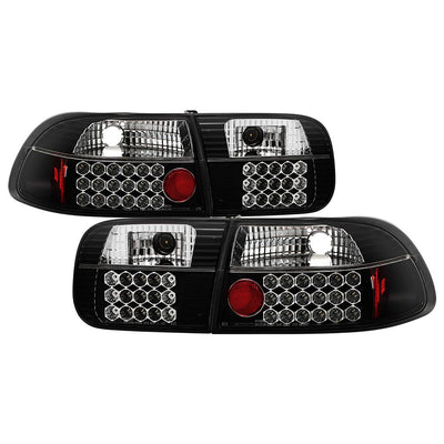 Black LED Tail Lights <br>92-95 Honda Civic