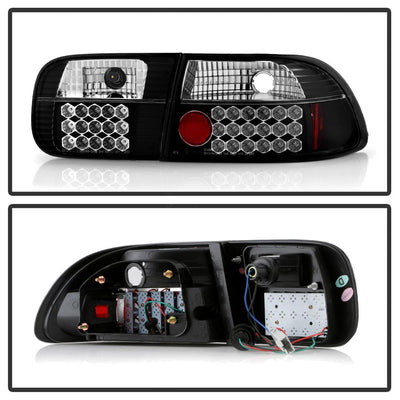 Black LED Tail Lights <br>92-95 Honda Civic
