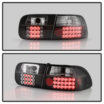 Black LED Tail Lights <br>92-95 Honda Civic