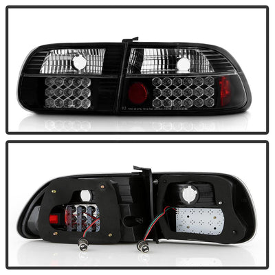 Black LED Tail Lights <br>92-95 Honda Civic
