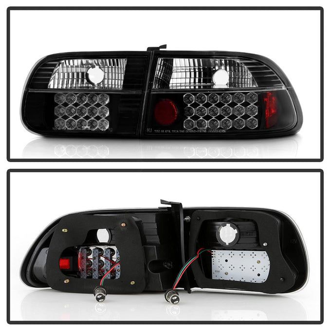 Black LED Tail Lights <br>92-95 Honda Civic