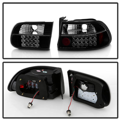 Black LED Tail Lights <br>92-95 Honda Civic
