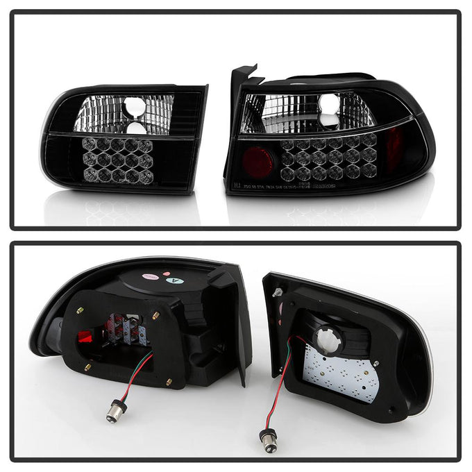 Black LED Tail Lights <br>92-95 Honda Civic