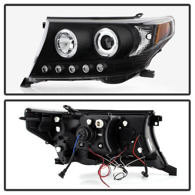 LED Halo Black Projector Headlights <br>08-11 Toyota Land Cruiser