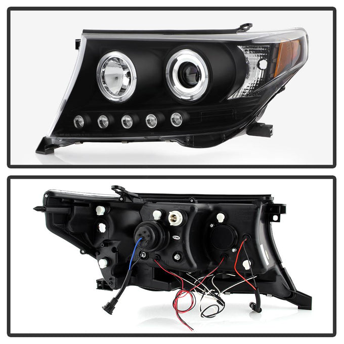 LED Halo Black Projector Headlights <br>08-11 Toyota Land Cruiser