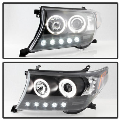 LED Halo Black Projector Headlights <br>08-11 Toyota Land Cruiser