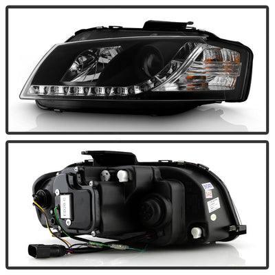 DRL Black Projector Headlights <br>06-08 Audi A3 A3 Quattro