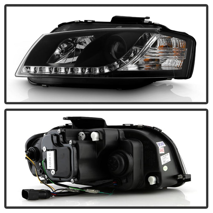 DRL Black Projector Headlights <br>06-08 Audi A3 A3 Quattro