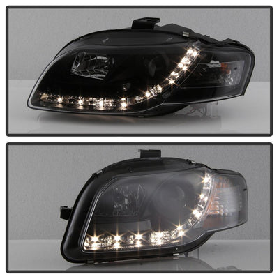DRL Black Projector Headlights <br>06-08 Audi A4 A4 Quattro