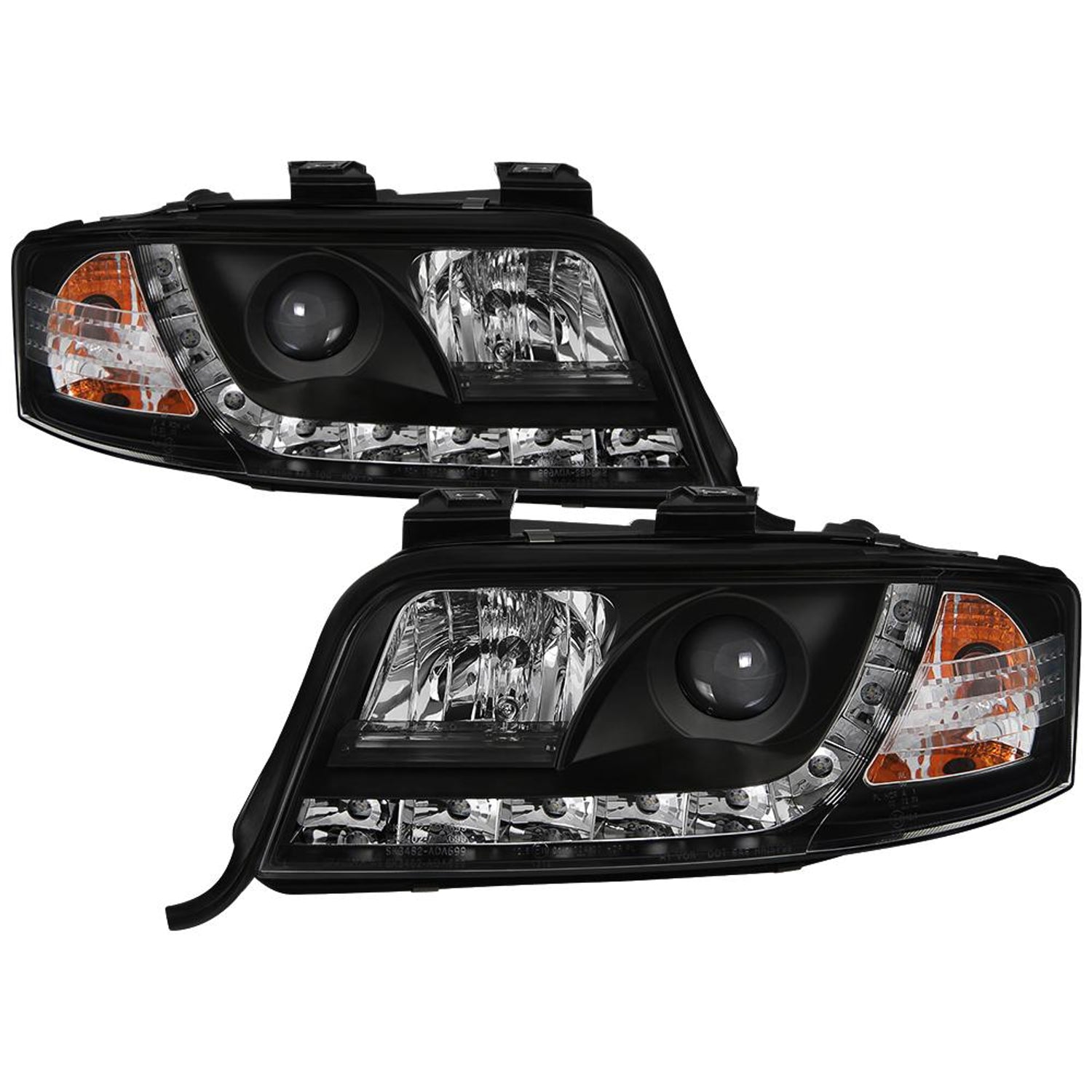 DRL Black Projector Headlights <br>02-04 Audi A6 A6 Quattro