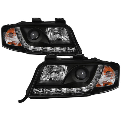 DRL Black Projector Headlights <br>02-04 Audi A6 A6 Quattro