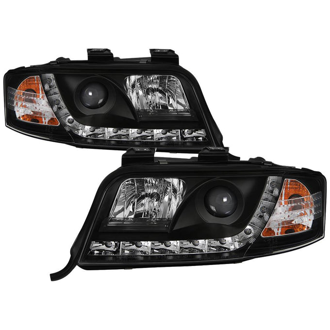 DRL Black Projector Headlights <br>02-04 Audi A6 A6 Quattro
