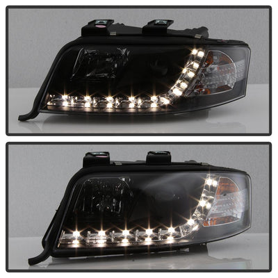 DRL Black Projector Headlights <br>02-04 Audi A6 A6 Quattro