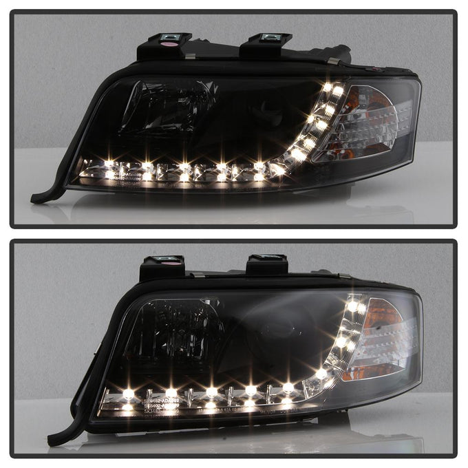 DRL Black Projector Headlights <br>02-04 Audi A6 A6 Quattro