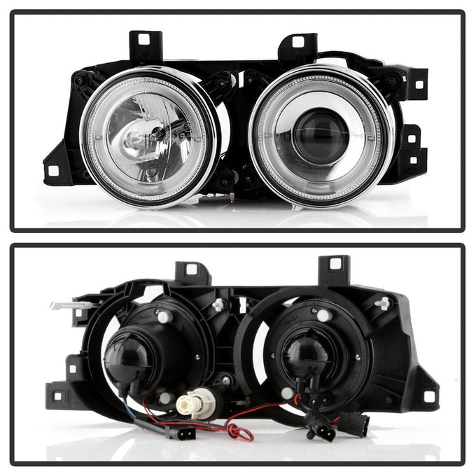 LED Halo Chrome Projector Headlights <br>89-94 BMW 525i, 530i, 540i, 535i, 735i