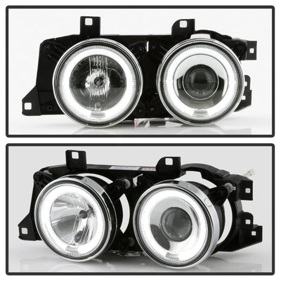 LED Halo Chrome Projector Headlights <br>89-94 BMW 525i, 530i, 540i, 535i, 735i
