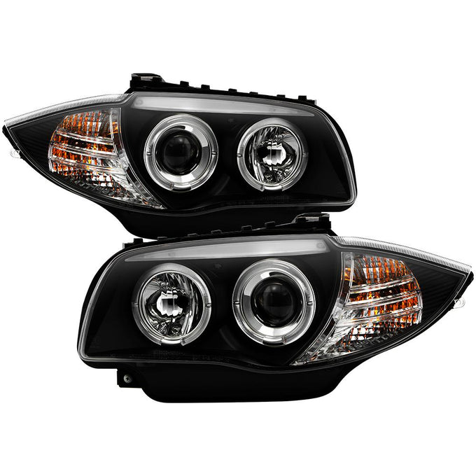 LED Halo Black Projector Headlights <br>08-11 BMW 128i 135i 11 BMW 1 Series M