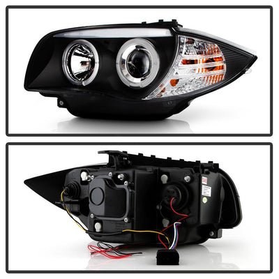 LED Halo Black Projector Headlights <br>08-11 BMW 128i 135i 11 BMW 1 Series M
