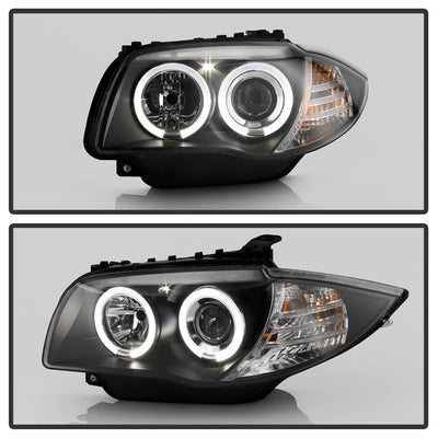 LED Halo Black Projector Headlights <br>08-11 BMW 128i 135i 11 BMW 1 Series M