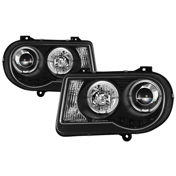 LED Halo Black Projector Headlights <br>05-10 Chrysler 300