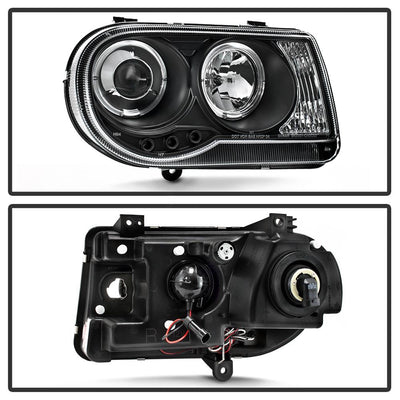 LED Halo Black Projector Headlights <br>05-10 Chrysler 300