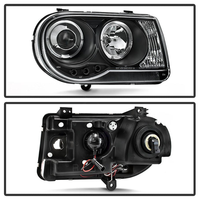 LED Halo Black Projector Headlights <br>05-10 Chrysler 300