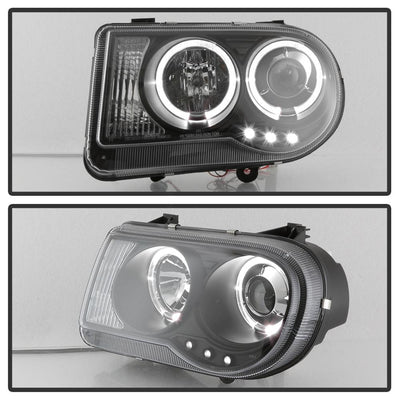 LED Halo Black Projector Headlights <br>05-10 Chrysler 300