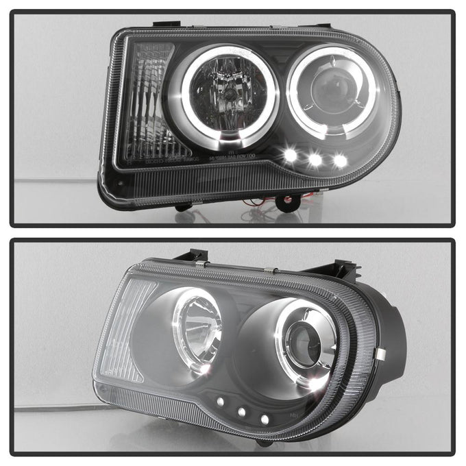 LED Halo Black Projector Headlights <br>05-10 Chrysler 300