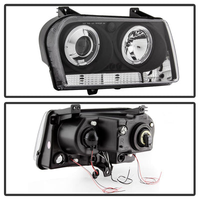 LED Halo Black Projector Headlights <br>05-08 Chrysler 300
