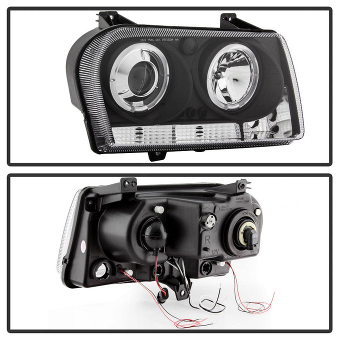 LED Halo Black Projector Headlights <br>05-08 Chrysler 300